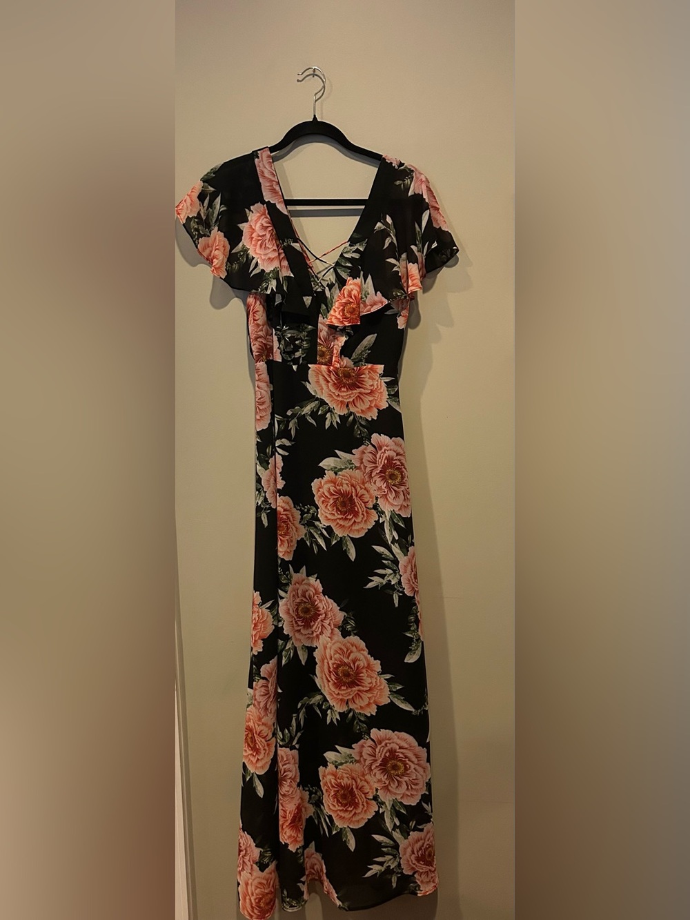 New Look Black Maxi Dress with Peach Floral Print